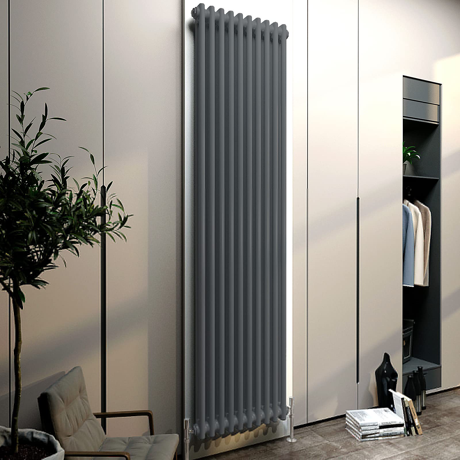 Acezanble∣2 Column Radiator, Vertical 1800mm Anthracite Tall Traditional Cast Iron Style Radiators Windows Hallyway — image 1