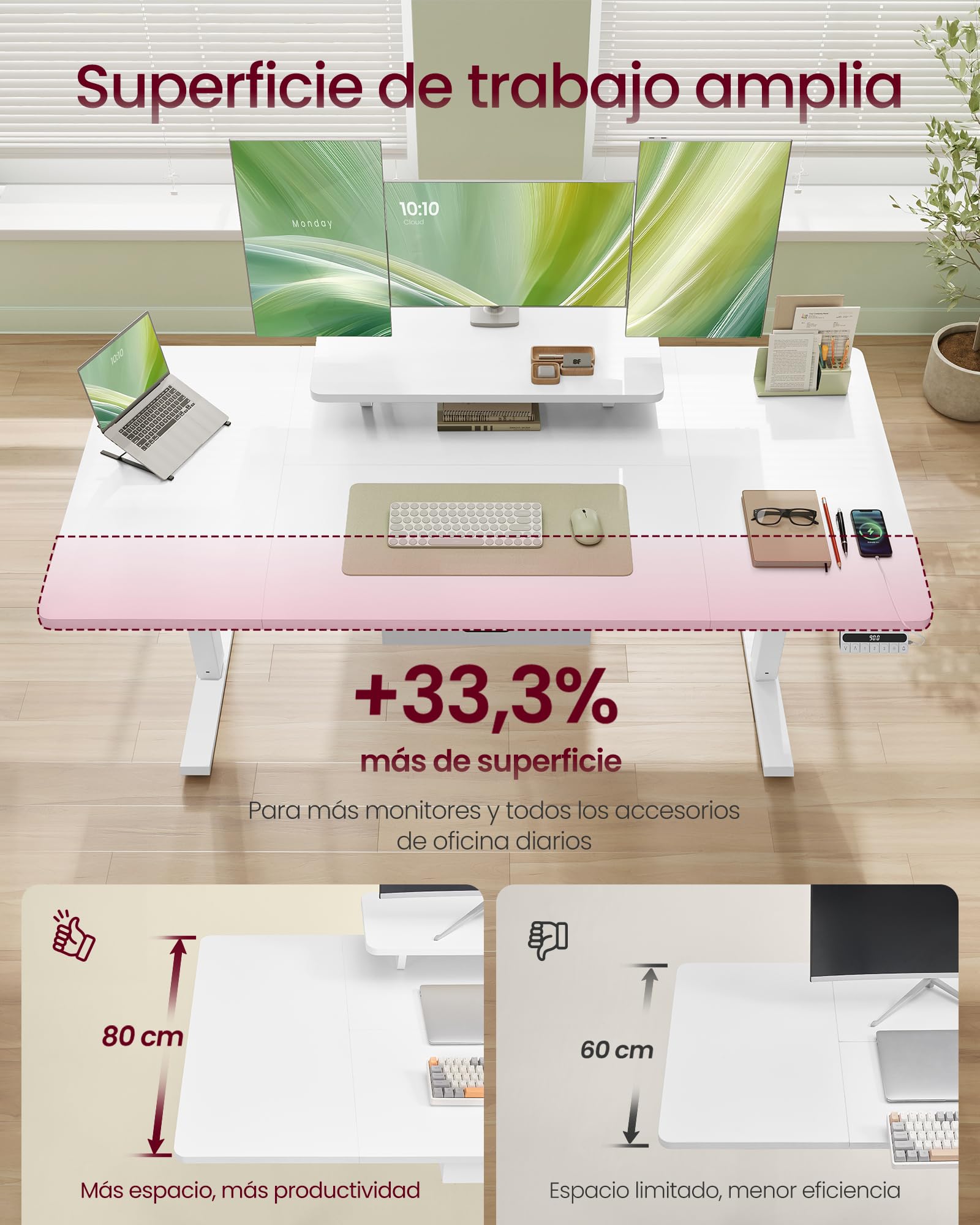 VASAGLE Escritorio Eléctrico Ajustable en Altura, 160 x 80 cm, para Trabajar de Pie, Soporte para Monitor, Cajón, Puerto USB-C, Recordatorio de Sedentarismo, para Oficina, Blanco Nube LSD156WB01