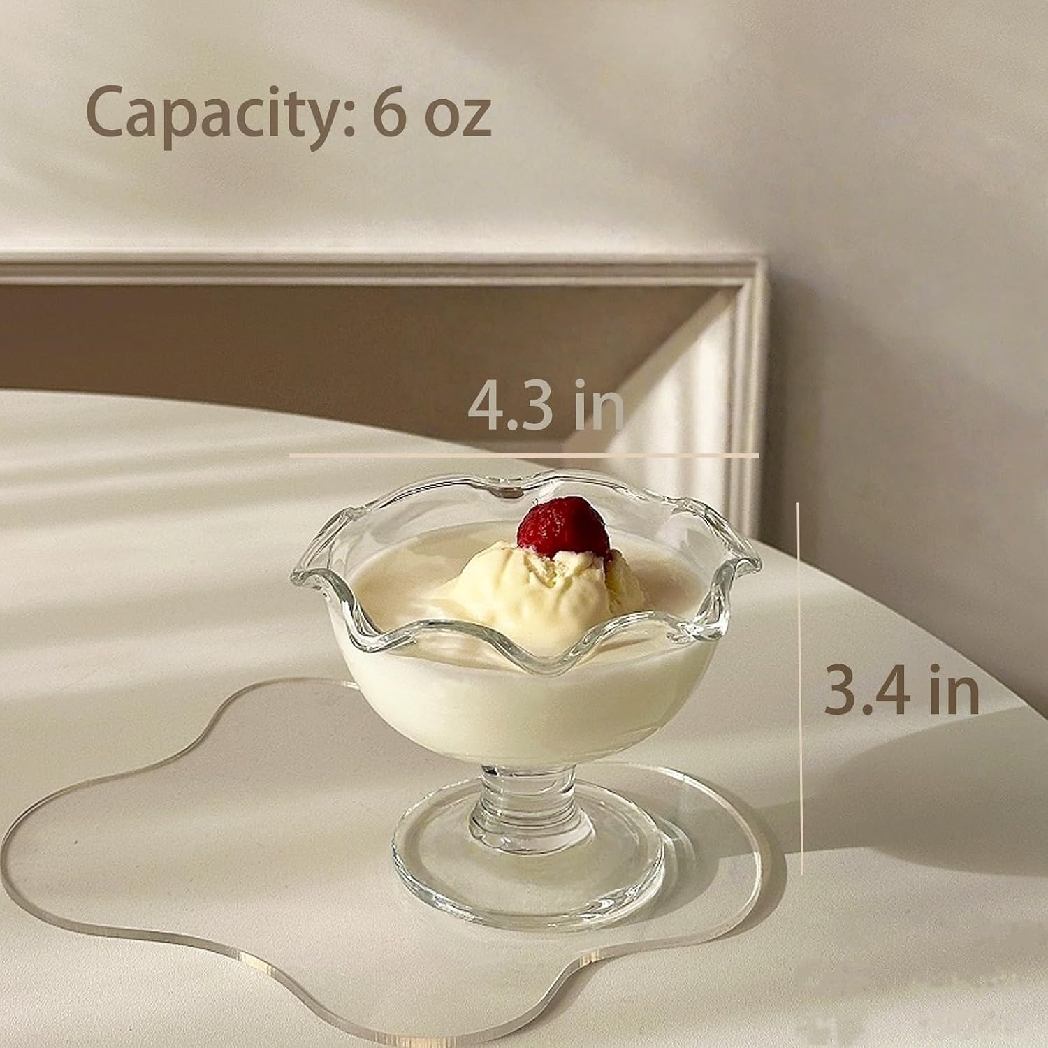 6oz Glass Dessert Bowls Set of 4, Elegant Ice Cream Cups, Dessert Cups, for Sundae, Fruit, Ice Cream, Pudding, small snacks