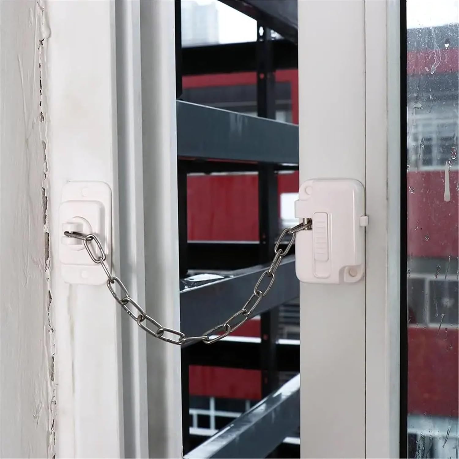 6Pcs Adjustable Window Security Lock ABS Self Adhesive Window Frame Chain Lock Sturdy No Drilling Window Restrictor