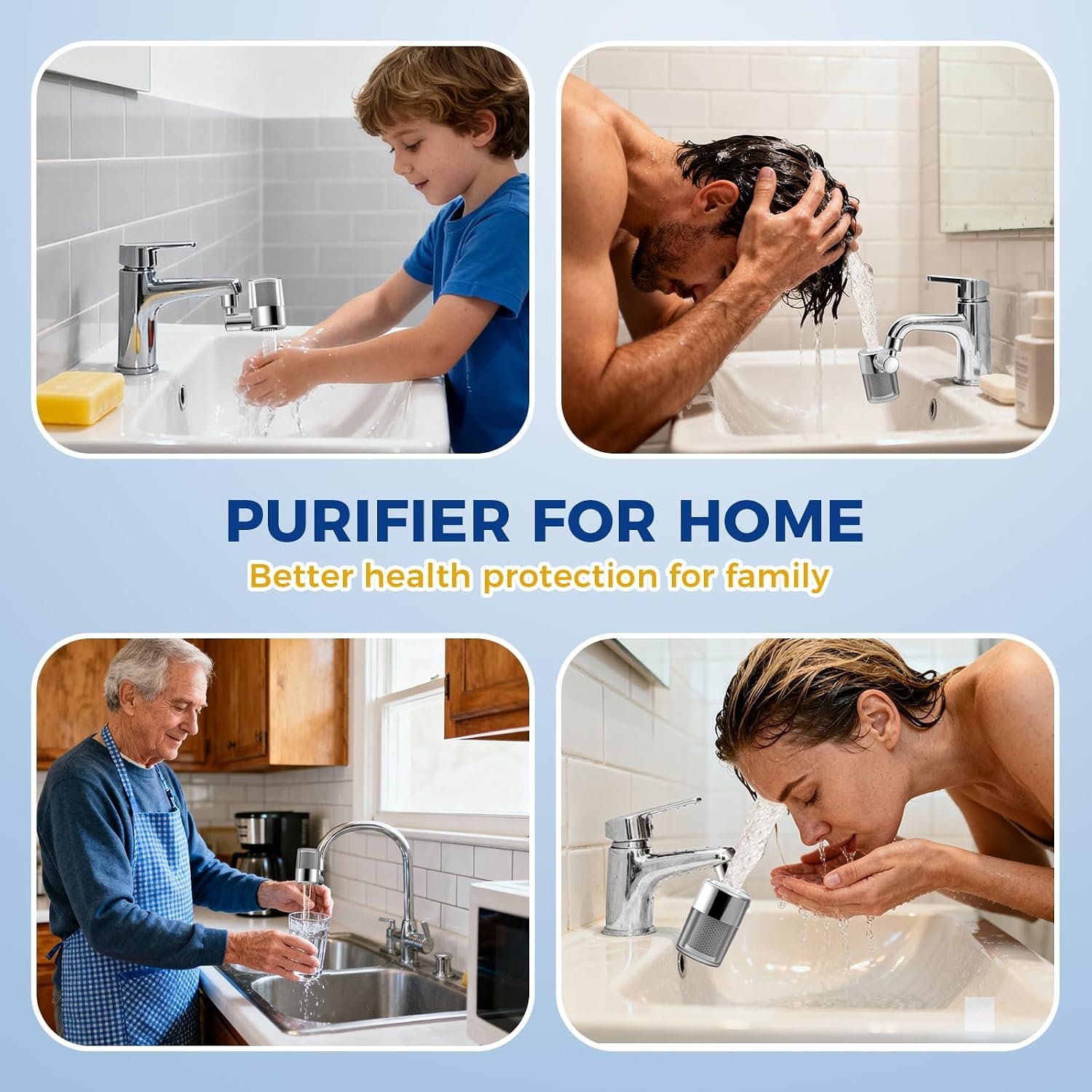 KLLEYNA Pull-Down Faucet-Mount Water Filters - (22 Adapters) Swivel 720° Sink Tap Filtration, ACF Reduce 99% Chlorine for Great Taste, 528 Gallon Purifier Kitchen/Bathroom,High Pressure 2-Mode Spray