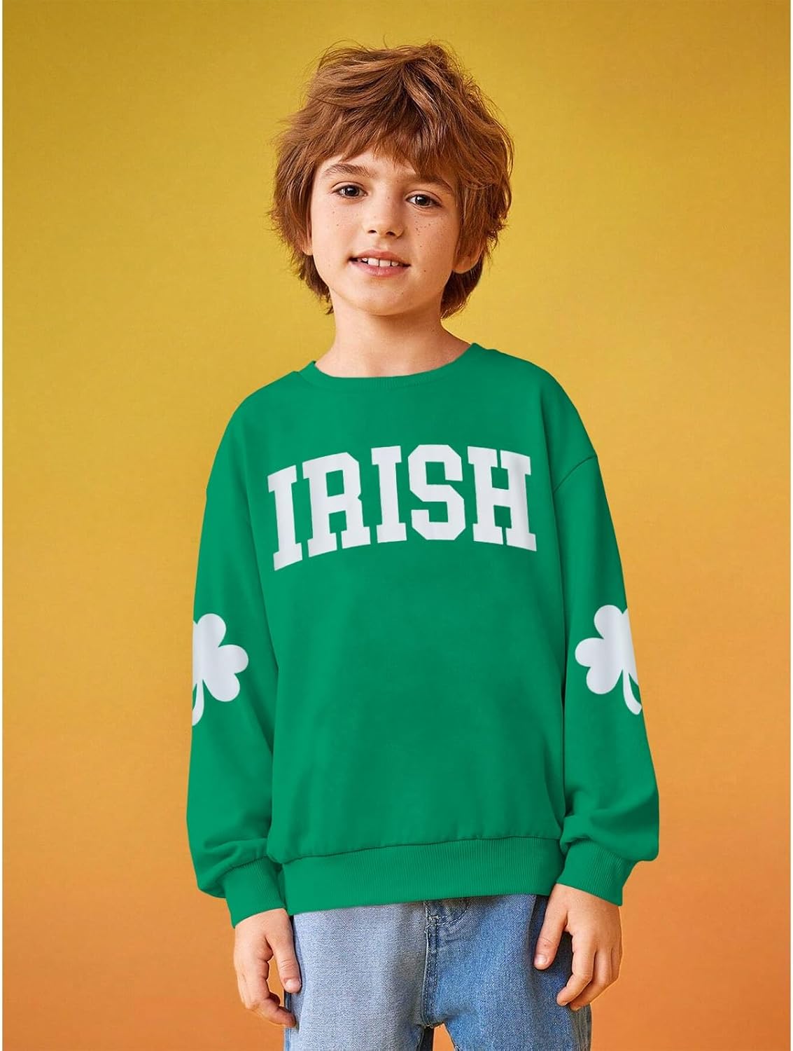 Ritatte St Patrick's Day Sweatshirt Girls Boys Irish Shamrock Crewneck Pullover Top Kids Clover Long Sleeve Shirt 6-12 Years