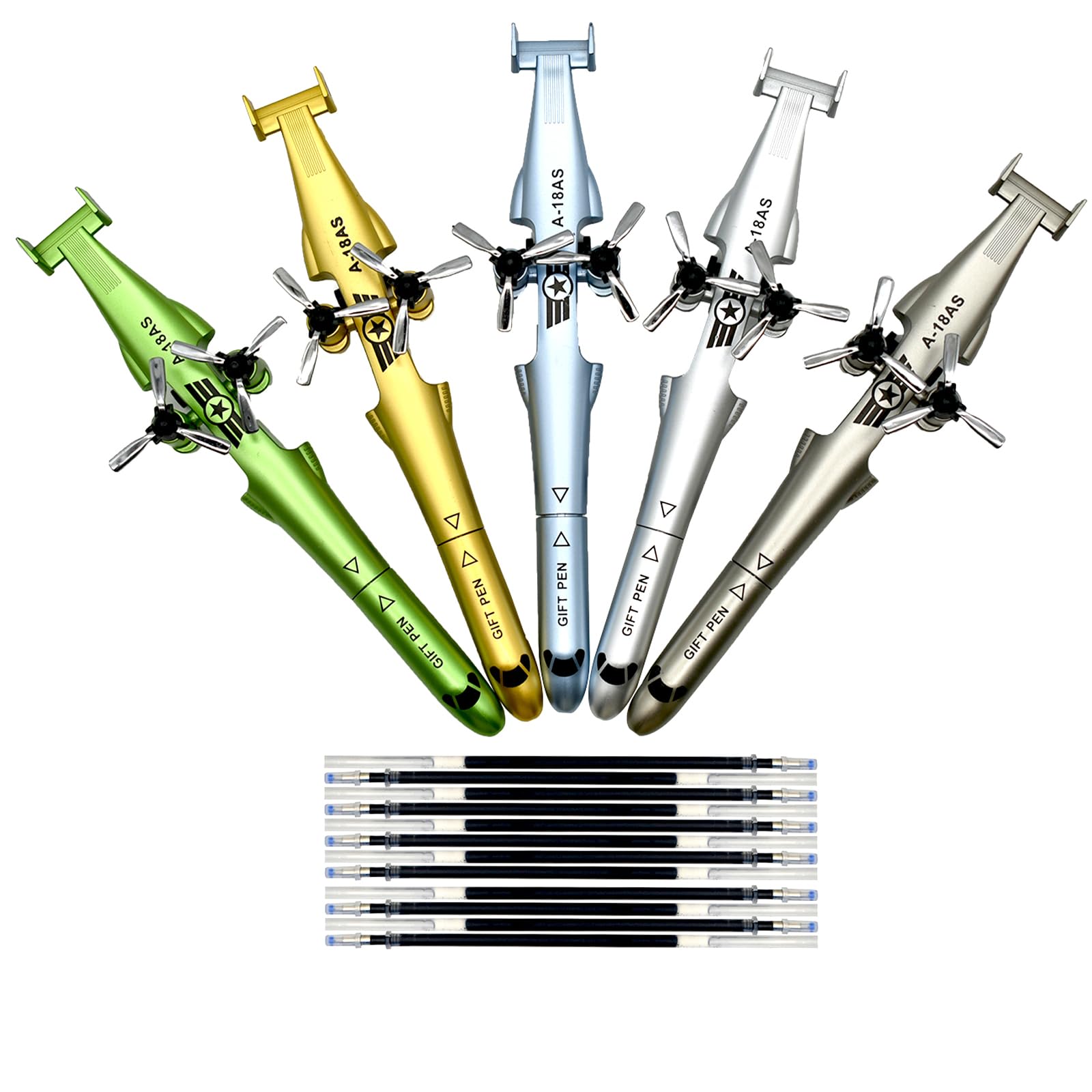Lopenle10 Pieces Novelty Helicopter Pens Cool Airplane Shape Pen Plane Gel Pens With 24 Pieces Refills Aviator Inspiring Pen for School Office Party Birth Day Stationery