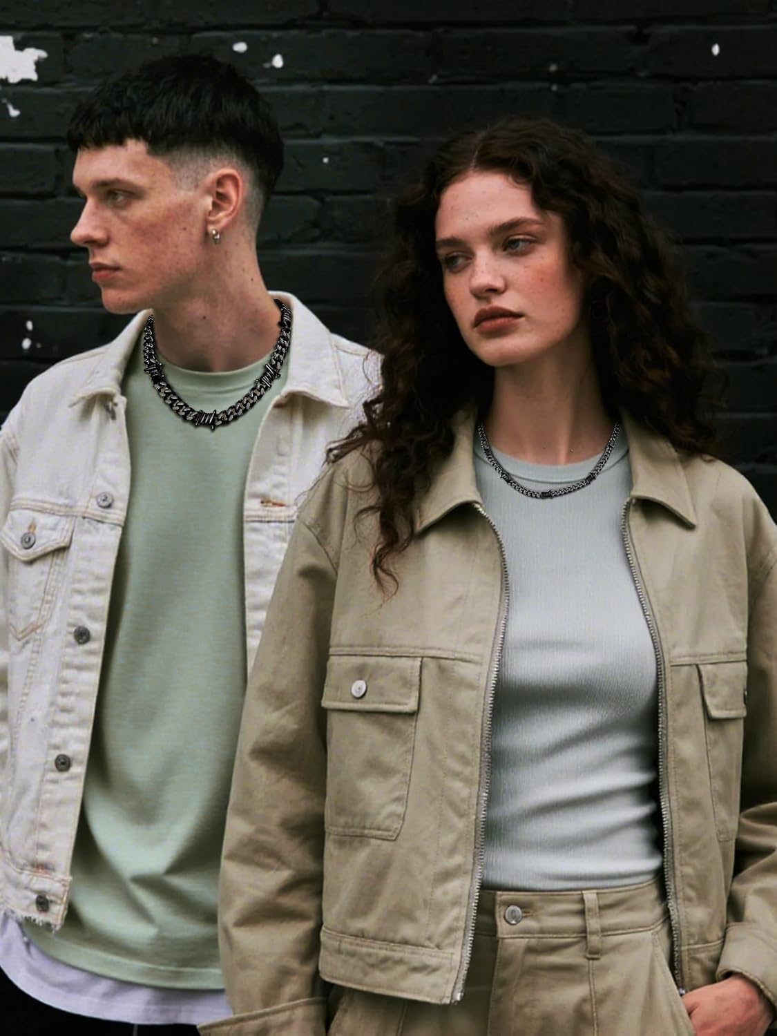 Bestyle Barbed Wire Necklace 5/7/9/12mm Mens Chain Necklaces Hip-hop Punk Gothic Stainless Steel Chain Heavy Thick Cuban Link Chain for Men Women, Length 16/18/20 Inch