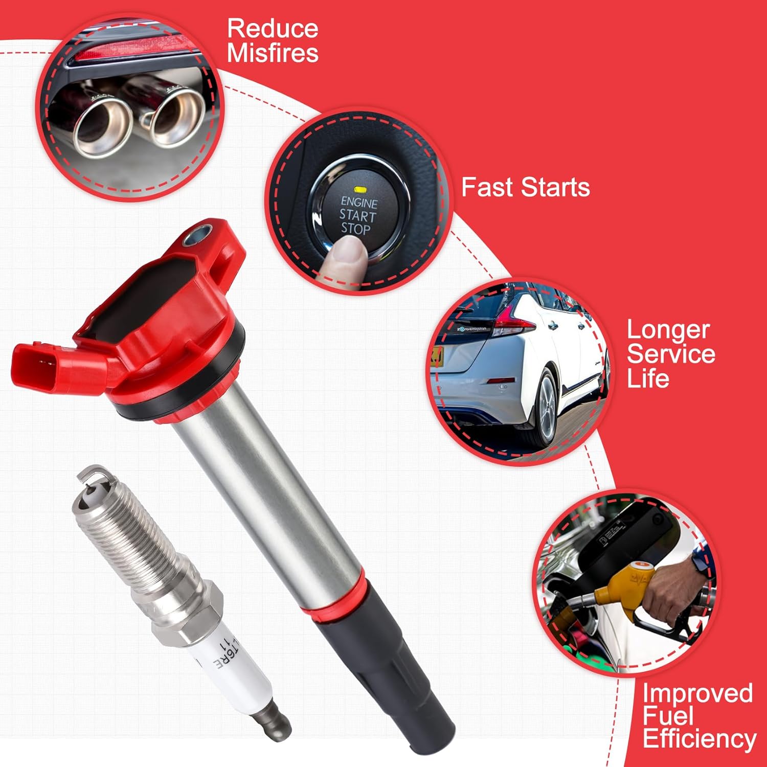 Pindex 4 Pack UF596 Ignition Coil & 93501 Double Iridium Spark Plug Coil Pack Kits Compatible with Toyota Pontiac Corolla Lexus Scion Matrix CT200h 1.8L L4 9091902258 UF619 C1714 GN10341 9091902252