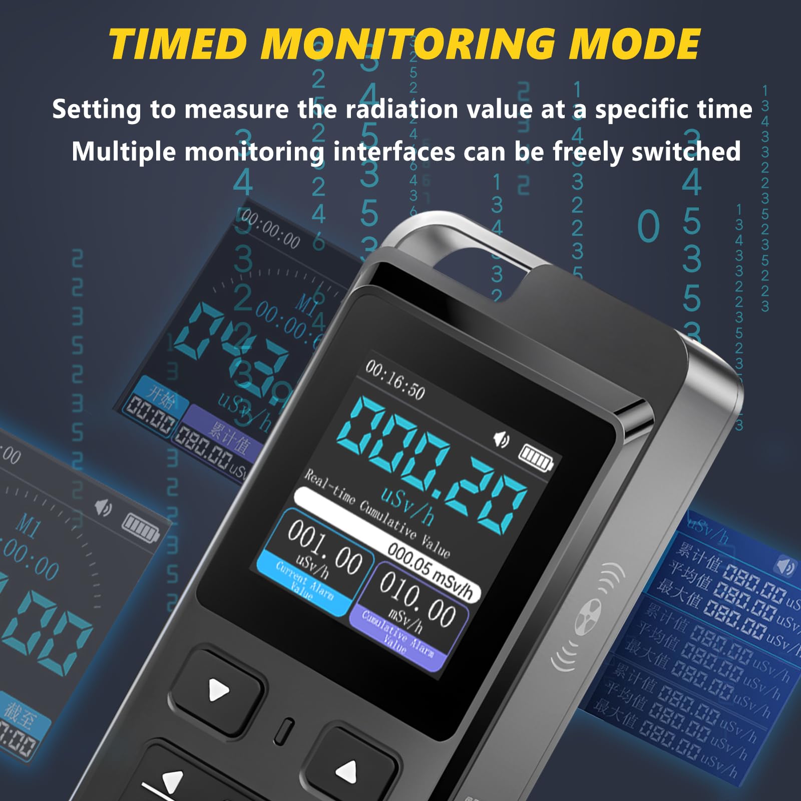 Nuklearstrahlungsdetektor GC-02 Geigerzähler Dosimeter mit Zeitüberwachung und Datenspeicherung, Strahlungsdetektor zur Messung von Radioaktivität, Beta Gamma Röntgenstrahlung