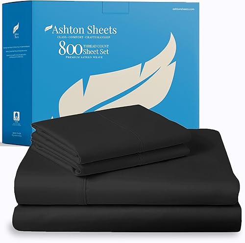 Ashton Sheets Juego de sábanas de 4 piezas de tacto egipcio de 800 hilos, transpirable, color negro, tamaño California King, 4 piezas, fácil ajuste