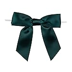 7Rainbows 30pcs Boutique 3.5 Dark Green Satin Ribbon Twist Tie Bows for Tying Up Packages Gift Wrapping