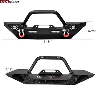 LEDKINGDOMUS Front& Rear Bumper Compatible 07-18 Jeep Wrangler JK &Unlimited Rock Crawler 4X LED Lights w/Winch Plate D-rings, 2x LED Lights & 2" Hitch Receiver, Black, length 61.54" for jk