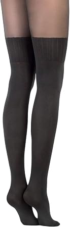 Conte Womens Black Nero Opaque Pantyhose Tights with Stockings Imitation Pattern and Sheer Top Erica