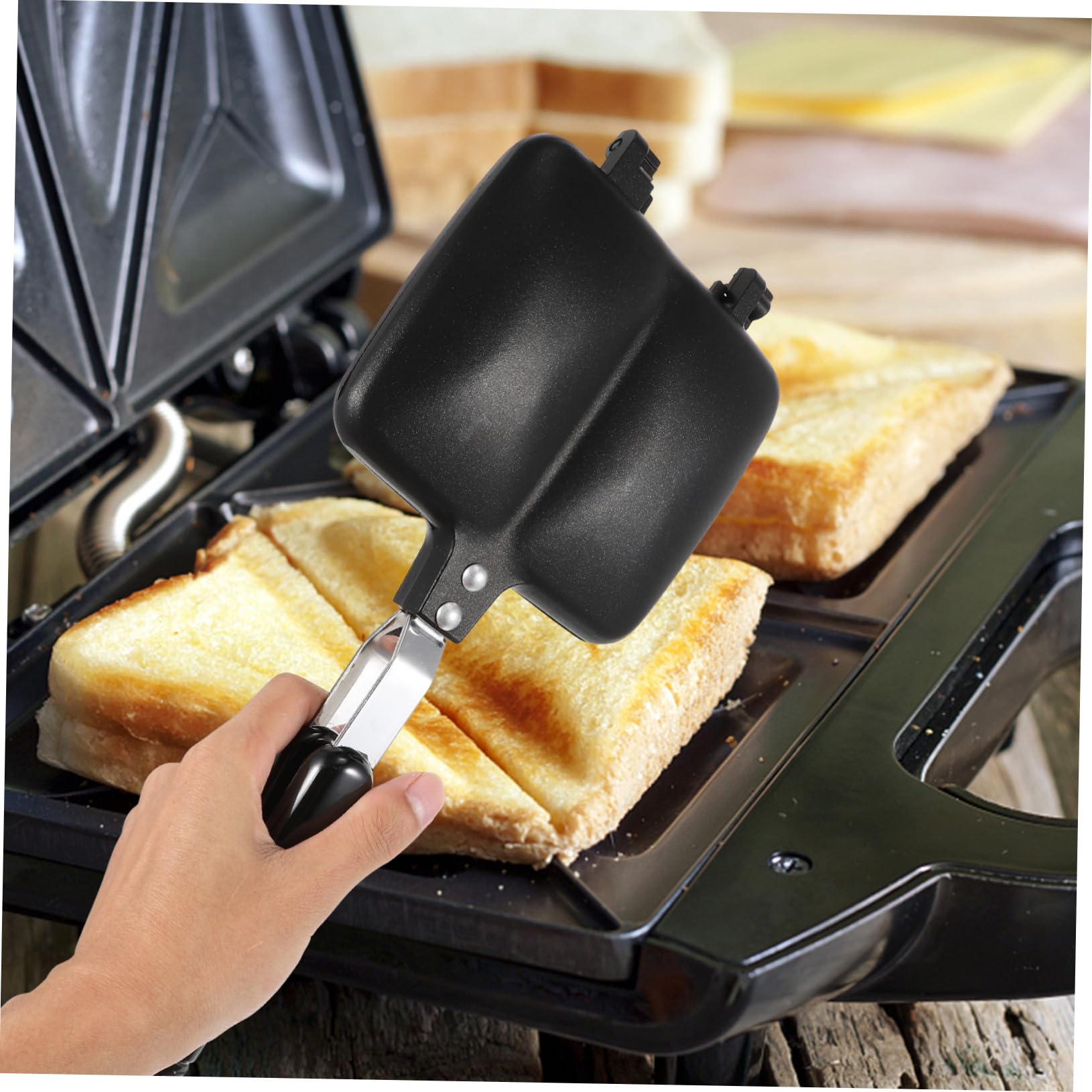 Cabilock Doppelseitige Aluminium Sandwich Backform mit Antihaftbeschichtung für Brottoast Platzsparend mit Griffloch Schnelles Erhitzen für Küche Frühstück