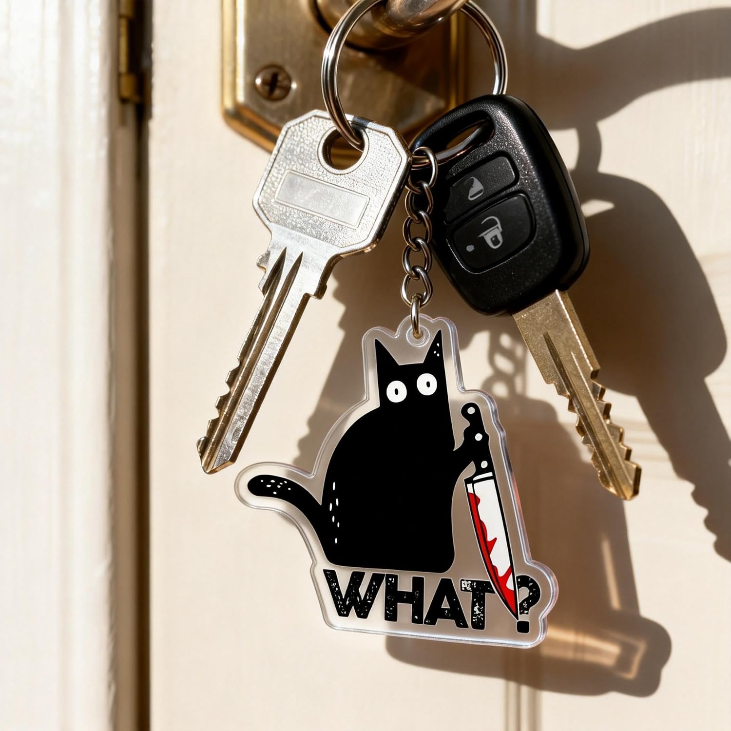 Black Cat Keychain with Knife, Acrylic, Modern Style, Scratch Resistant, 2.05 Inches, Cute Pet Lover Theme image 3