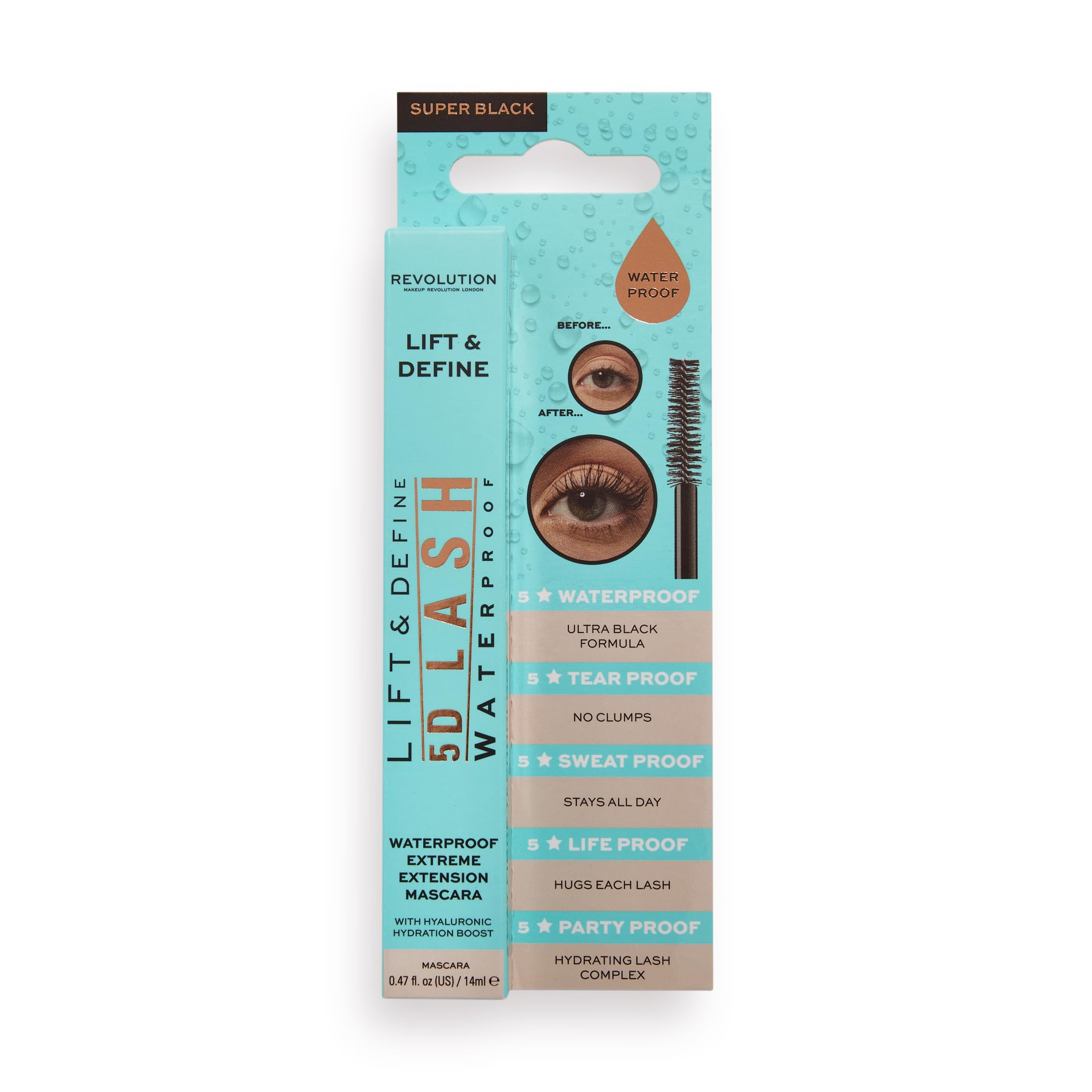 5D Lash Waterproof Mascara, Add Volume, Impact and Length, Black, 8g