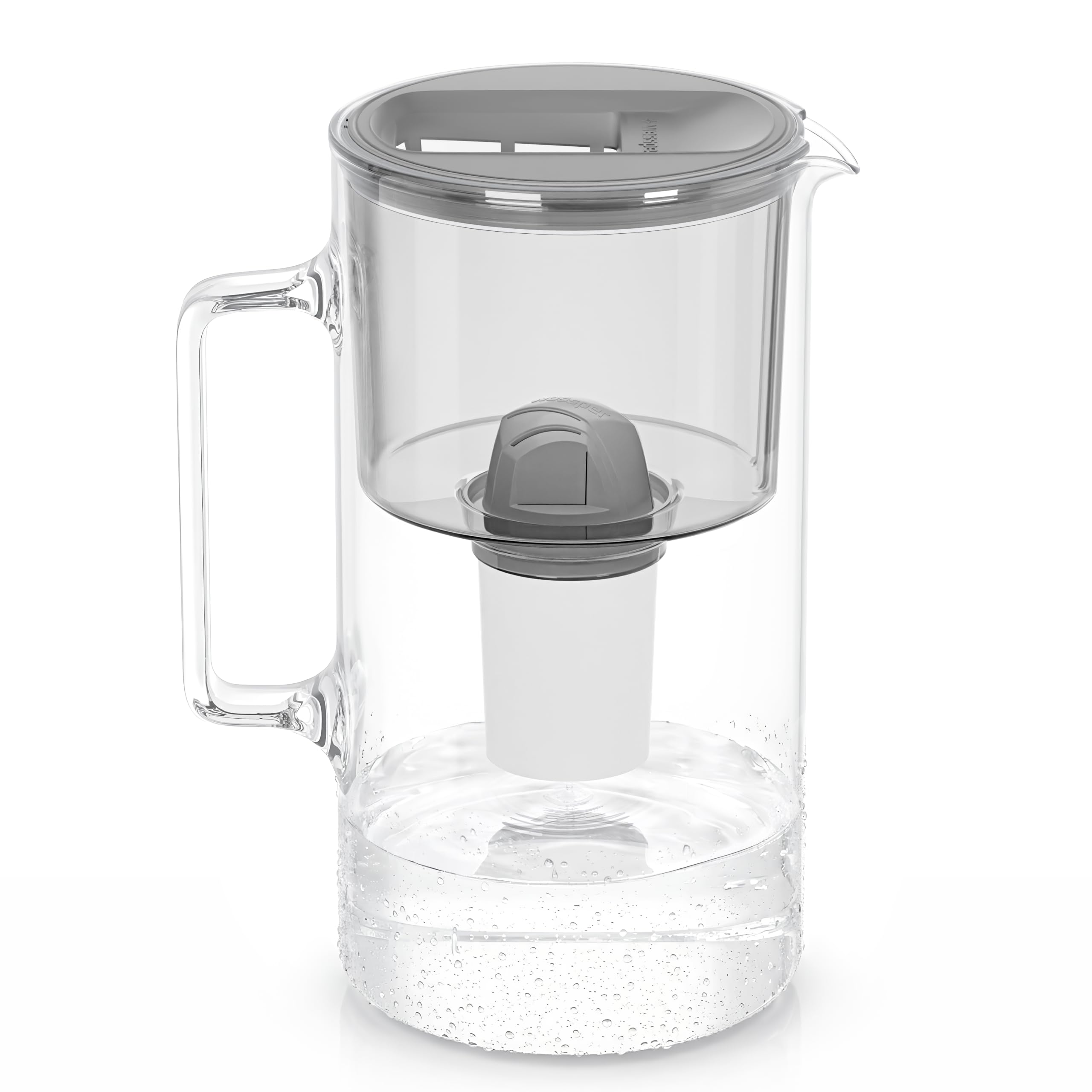 Wessper Wasserfilterkanne Aus Glas 2.5 L Kompatibel Mit Brita Classic-wasserfilterkartuschen | Inklusive 1 Wasserfilter-kartusche, Reduziert Kalk Und Chlor, Grau