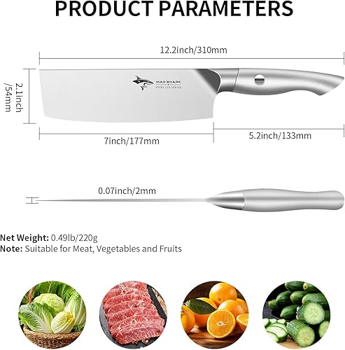 Miniatura 5 de Nakiri - Cuchillo de chef para verduras de 7 pulgadas, cuchillo Usuba afilado, cuchillo multiusos con precisión y belleza, para el hogar y la cocina