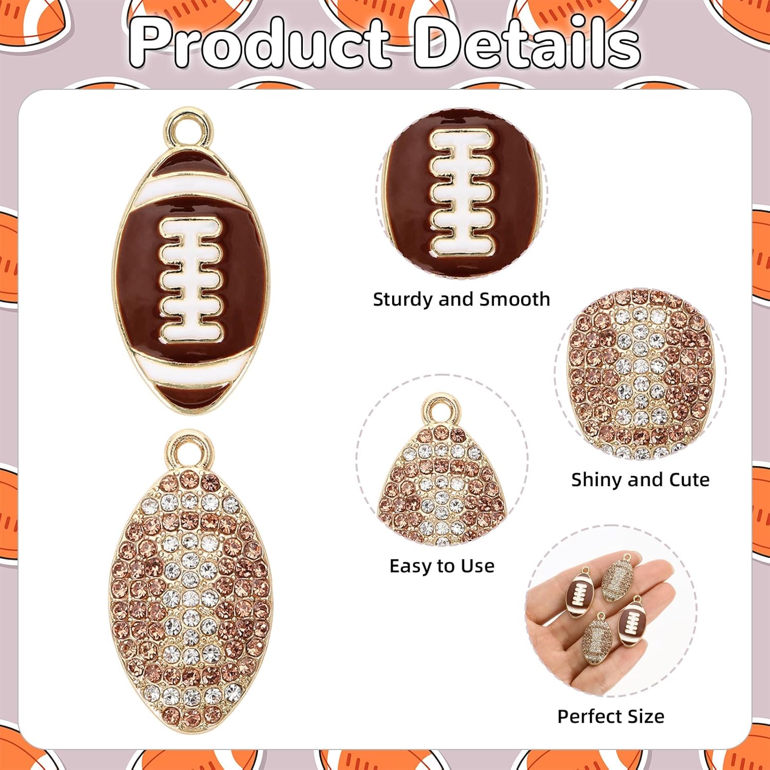24 Pcs Football Charms for Jewelry Making, Enamel Rhinestone Football Pendant for Necklace Bracelet Earrings Making DIY Crafts Gift for Sports Day Birthday Baby Shower Wedding - Image 5
