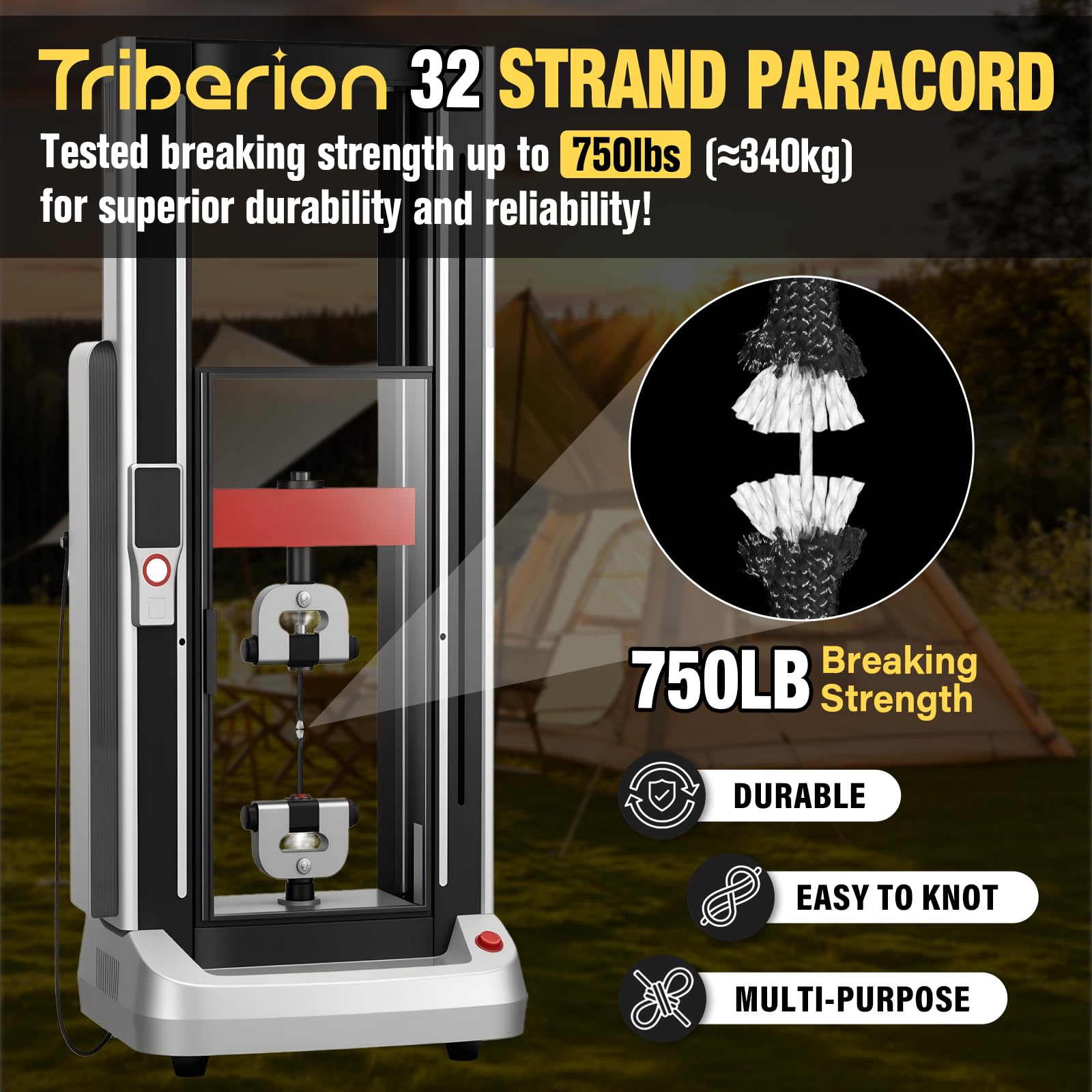 Cuerda de paracaídas de 750 libras - 500 pies 0.15 pulgadas, cuerda de paracaídas de 4 mm, 12 hebras para cuerda, cuerda de carrete resistente para supervivencia, equipo de camping, pulsera