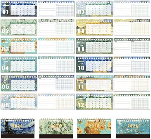 Miniatura 8 de Calendario de escritorio de 6.3 x 3.5 pulgadas, 4 unidades, enero a diciembre, para la escuela en casa, u oficina