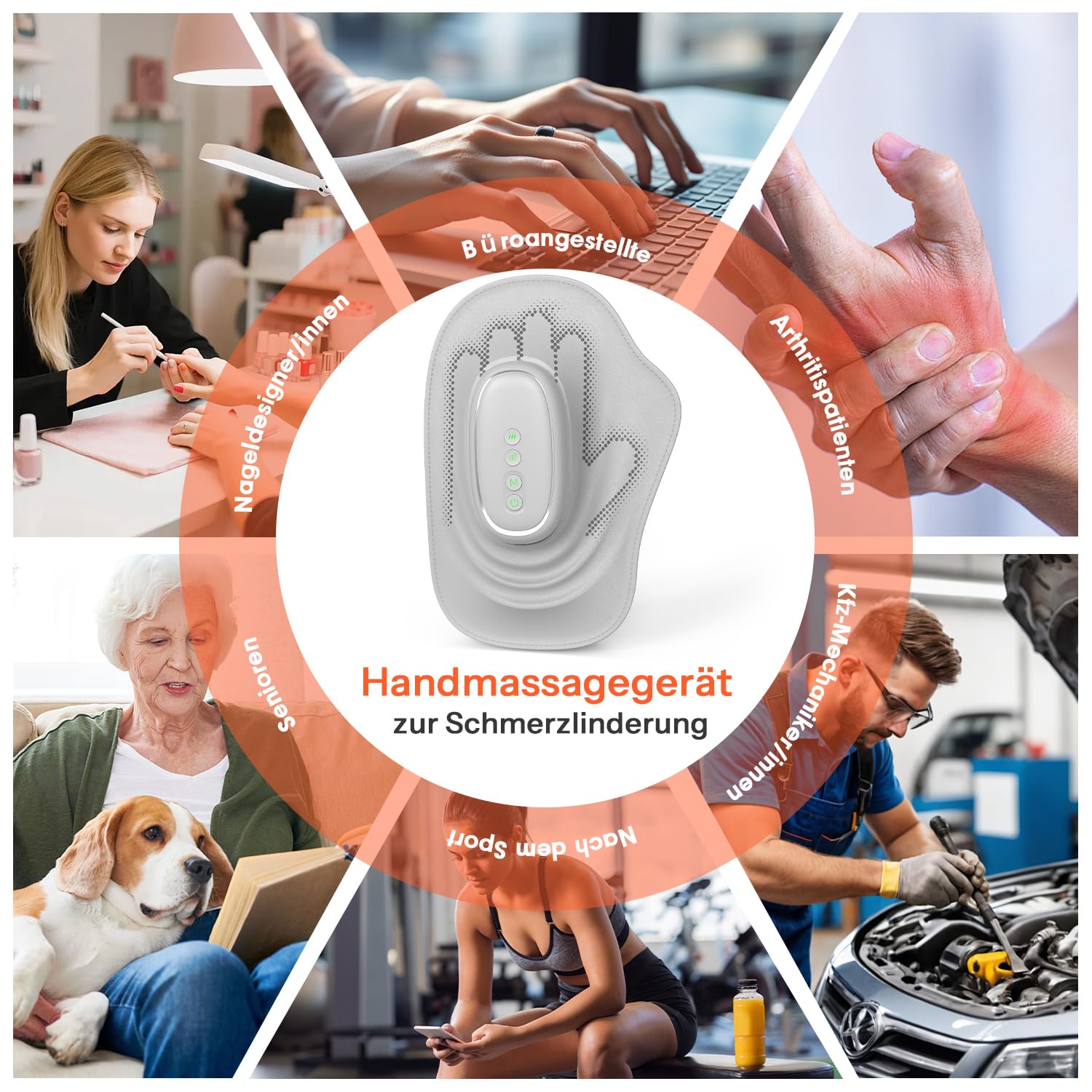 Intelligenter Handmassager mit Wärme und Kompression für Arthritis und Karpaltunnel-Linderung, Schmerzlinderung & Entspannung, Wiederaufladbarer für Zuhause/Büro, Geschenk für Damen & Herren
