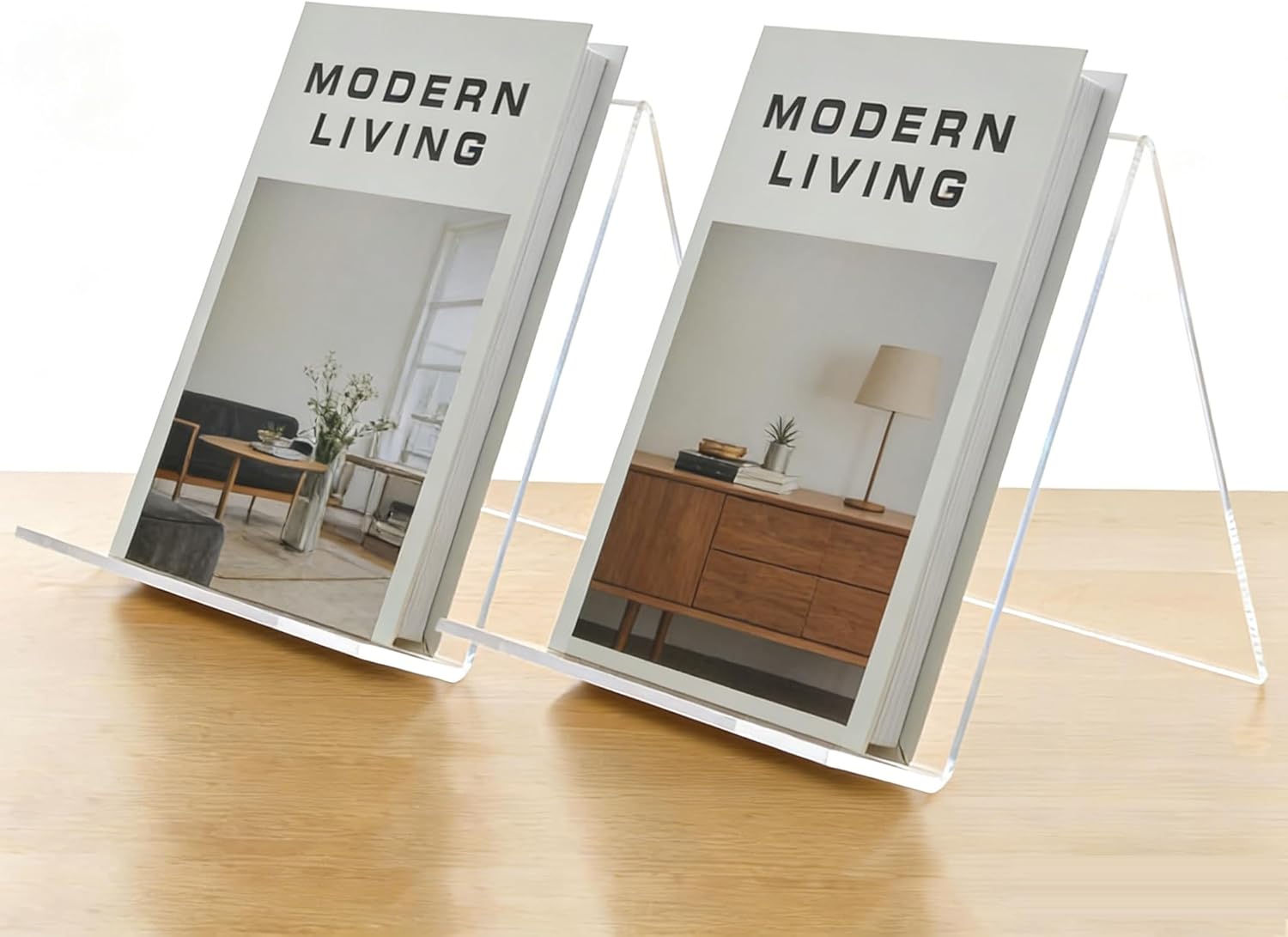 Clear Acrylic Book Stand – 8.5 x 11 Inch Display Holder for Cookbook, Tablet, Magazine, Photo, Plate – Transparent Easel for Home, Kitchen, Office (2 Pack)