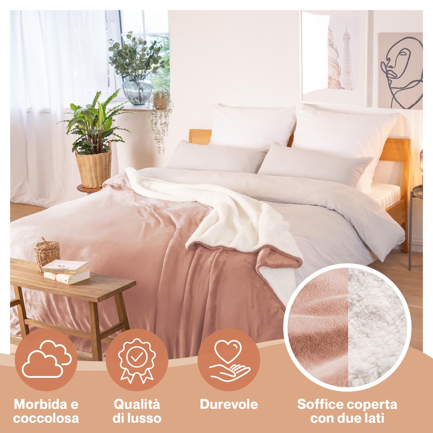 Blumtal Coperta Matrimoniale Sherpa - Coperta Pile - Plaid Divano Super Morbida - Coperta Plaid Matrimoniale Sherpa di Alta Qualità Certificata OKEO-Tex - 230 x 270 cm - Rosa