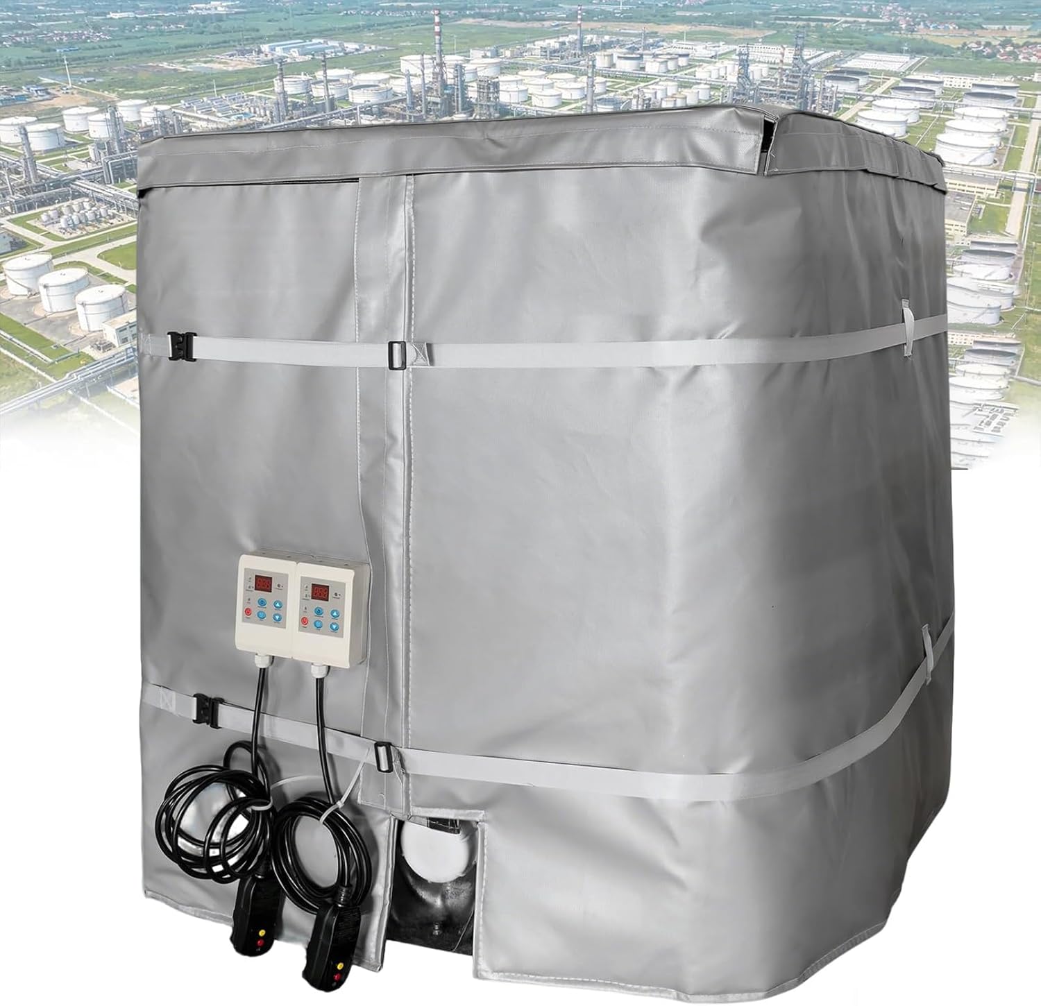Industrial Grade Drum Heating Blanket For 275 Gallon IBC Totes, 4000W Electric Heater, Full Coverage Thermal Blanket With Adjustable Thermostat For Industrial Oil Drum Storage