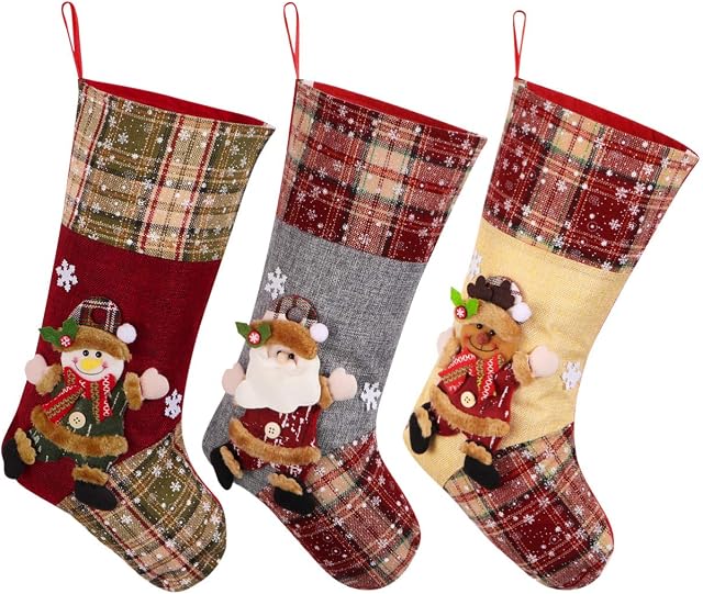 Toyvian Christmas Stocking,Big Xmas Stockings Decoration,18.7" Santa Snowman Reindeer Stocking Christmas Decorations and Party Accessory Set of 3