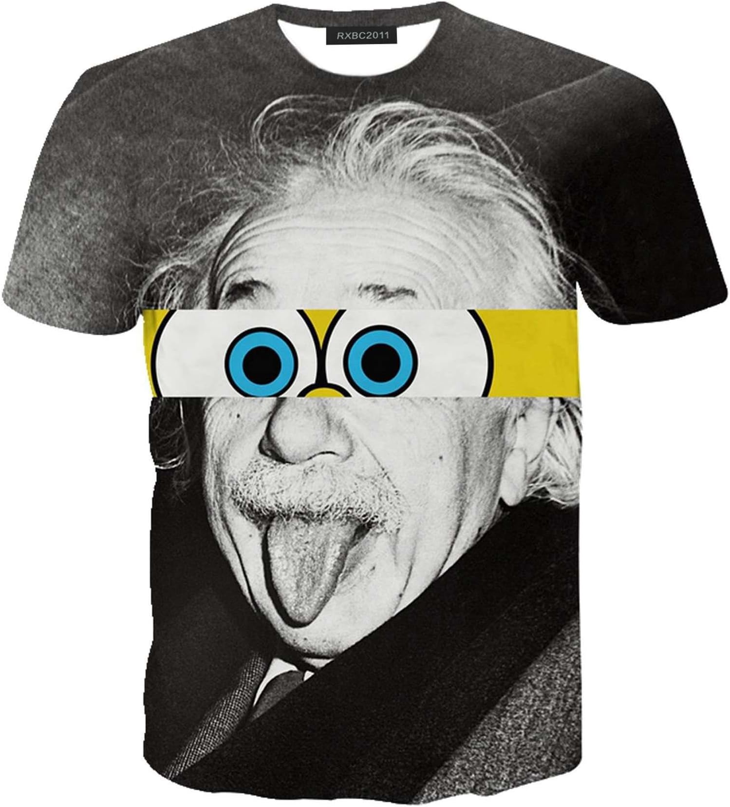Men's 3D Print Spongebob and Einstein T-Shirt M Black