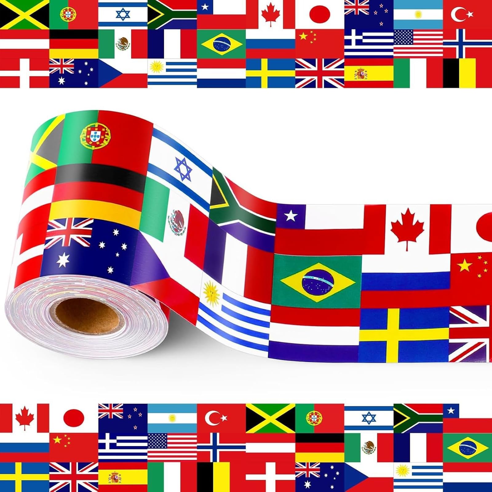 World Football Decorating Tape Window Stickers World Flags Theme Sticker Roll 7.5 Cm X 20 M for Party Birthday Classroom Blackboard Border Photo Backdrop and Wall Decoration