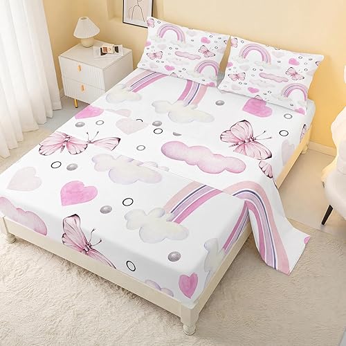 Miniatura 144 de CVHouse Juego de sábanas de mariposa arcoíris tamaño individual para niñas, niños, adolescentes, juego de ropa de cama de 4 piezas con 1 sábana