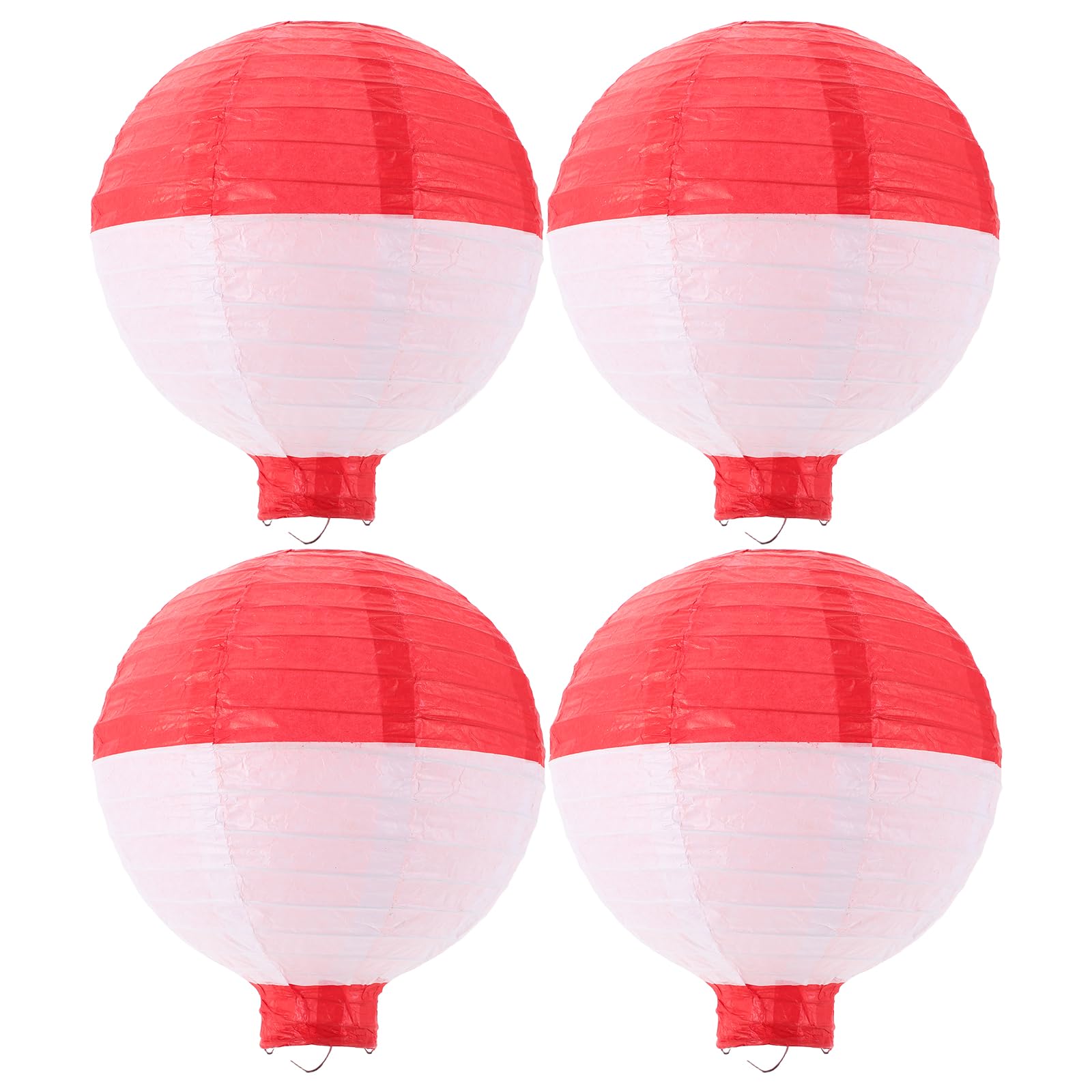 LOGOFUN 4PCS Ocean Themed Fishing Buoy Lanterns Paper Hanging Lamp Decor for Children Birthday Sea Party Decorations Favors - 8in White Red