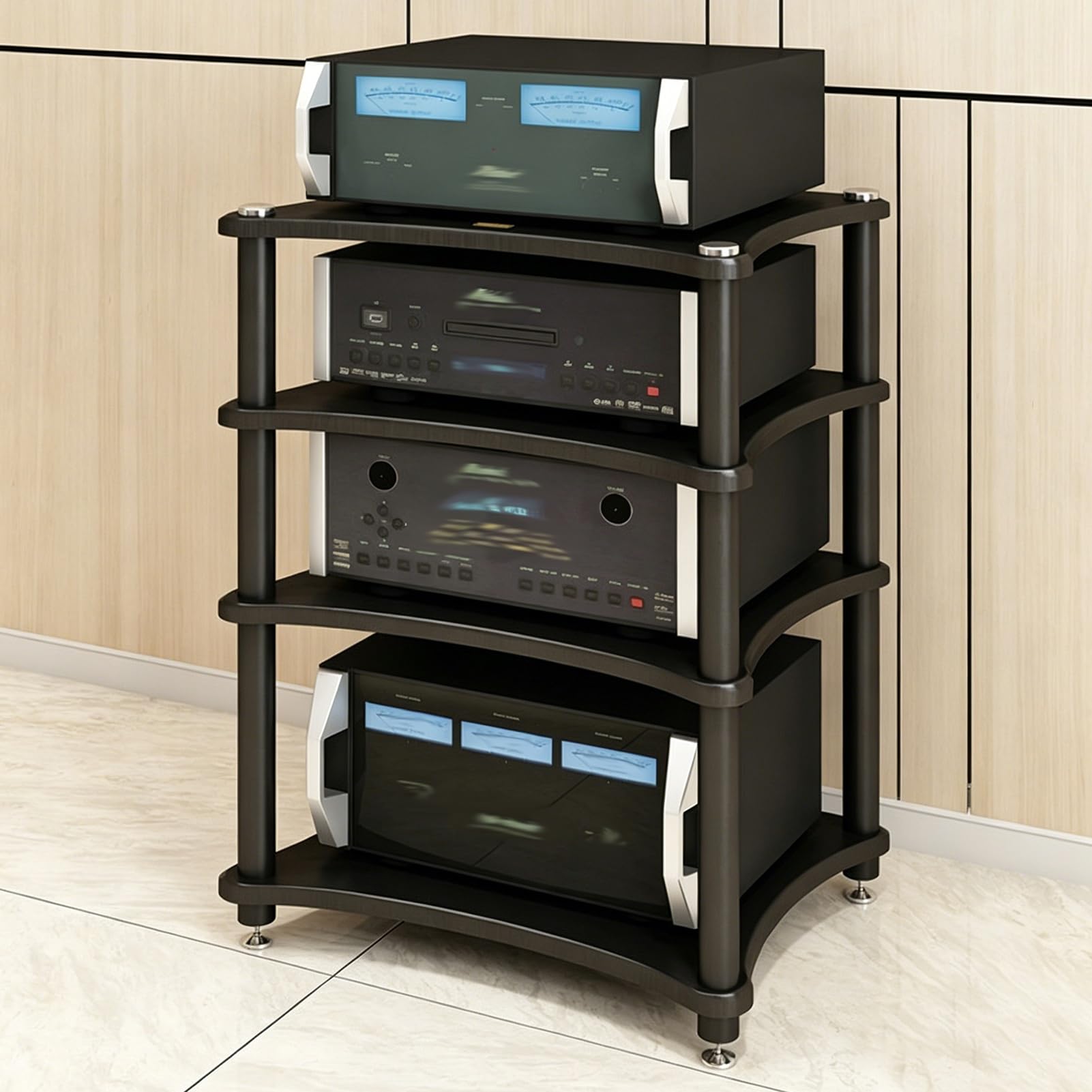 Stojak na Gramofon Szafka na Media, Narożne Półki Audio-wideo do Rozrywki, Szafka Stereo Półka na Media do Domowej Konsoli o Gier Odtwarzacz DVD(Black,4 tier 85cm/33.4in)