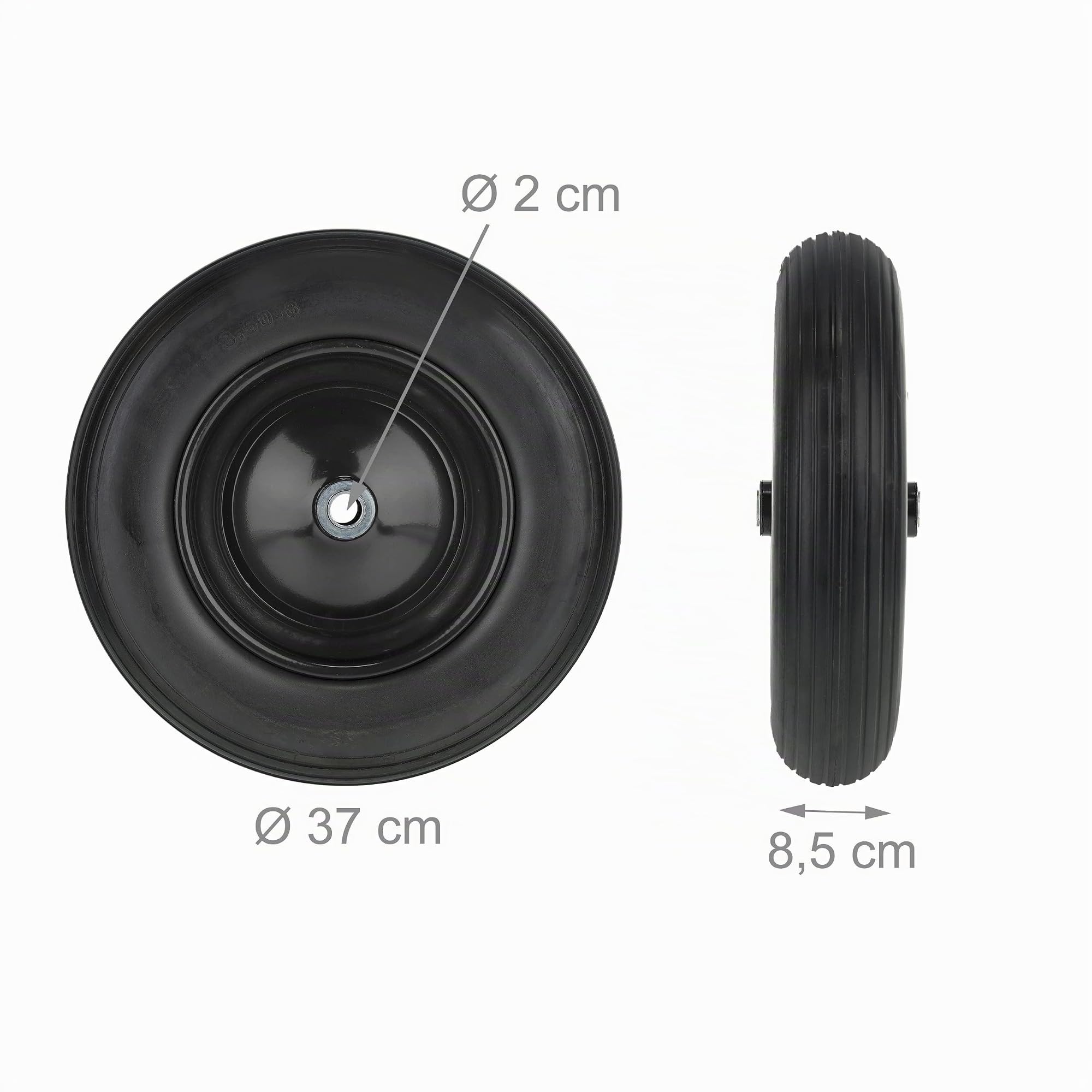 Relaxdays Ruota Carriola 3.50-8, Pneumatico in Gomma Piena con Cerchione in Acciaio, Antipanne, Fino a 100 kg, Nero