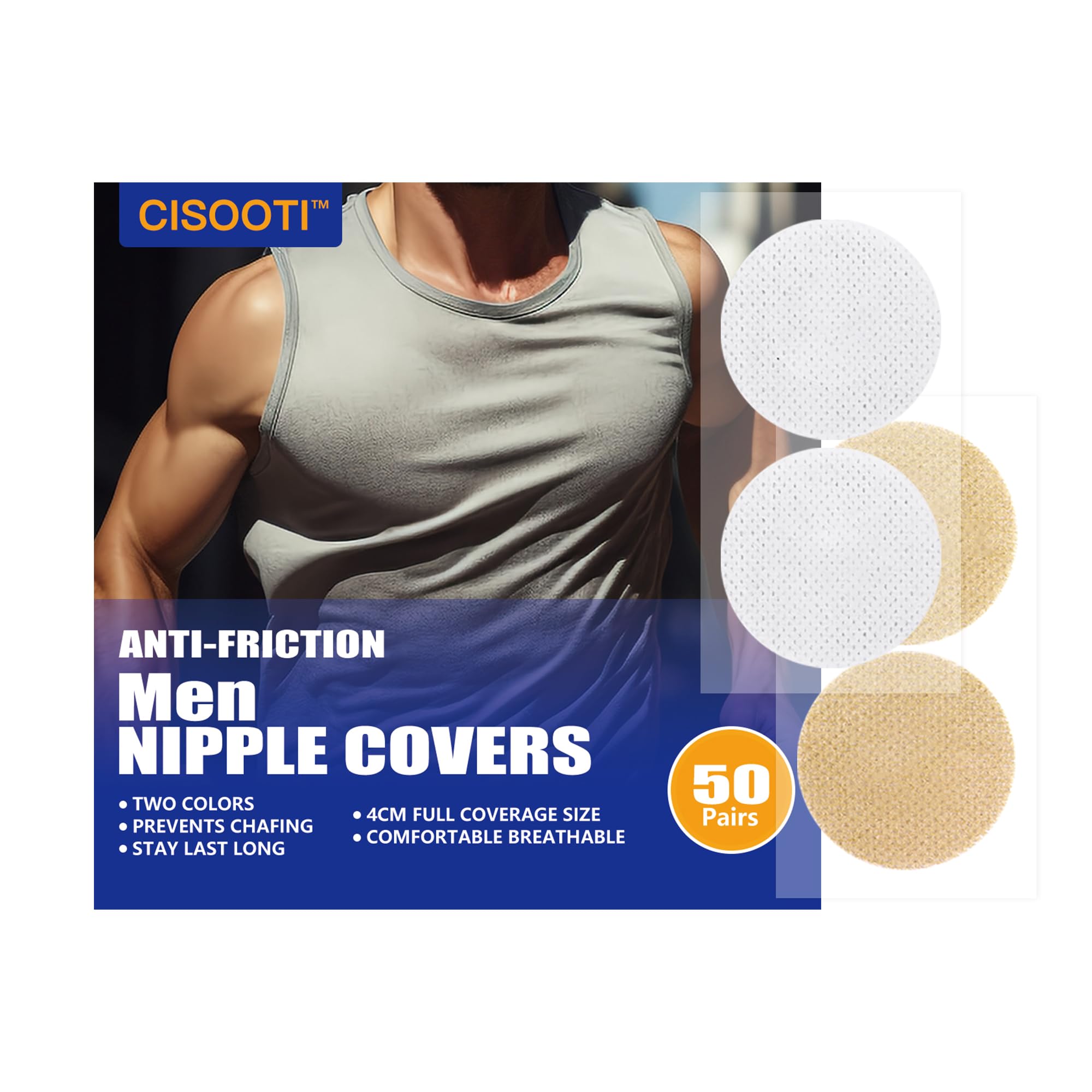 CISOOTI50 Pairs (100 Pieces ) Men's Sports Nipple Cover, Hide Nipple Cover, Nipple Guard, Nipple Tape, Nipple Patches, Anti-Friction Guard, for Nipple Anti-Chafing and Runners Anti-Chafing - Beige White