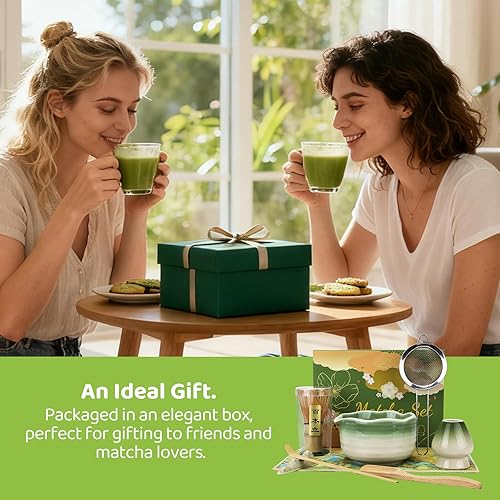 Miniatura 7 de HengLiSam Juego de 8 batidores de matcha, juego de cerámica de matcha, herramientas de ceremonia de té japonés con cuenco matcha, batidor de bambú,