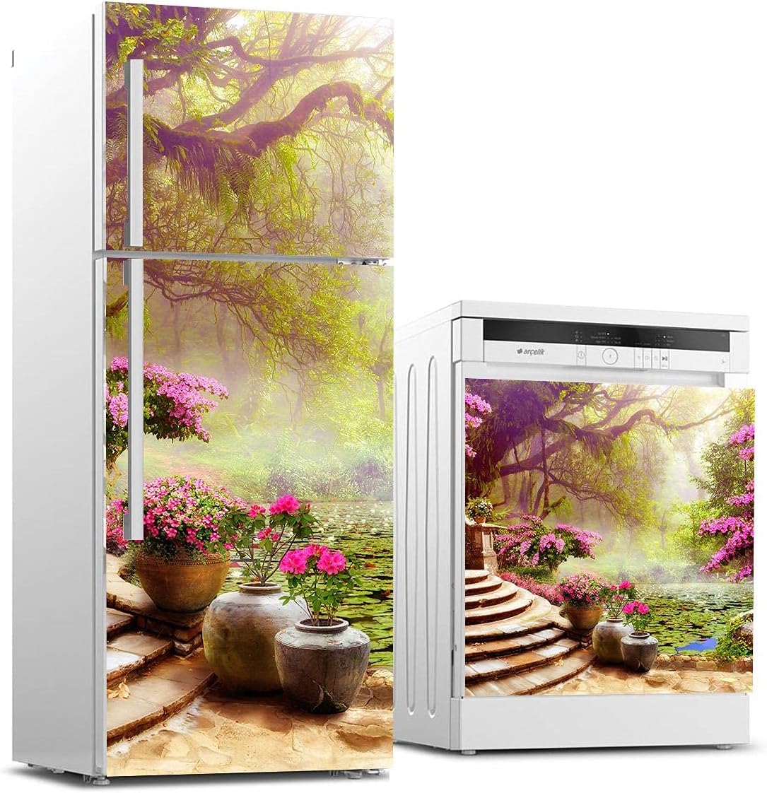 Buzdolabı ve Bulaşık Makinası Beyaz Eşya Sticker Kaplama 3D Kırmızı Gül