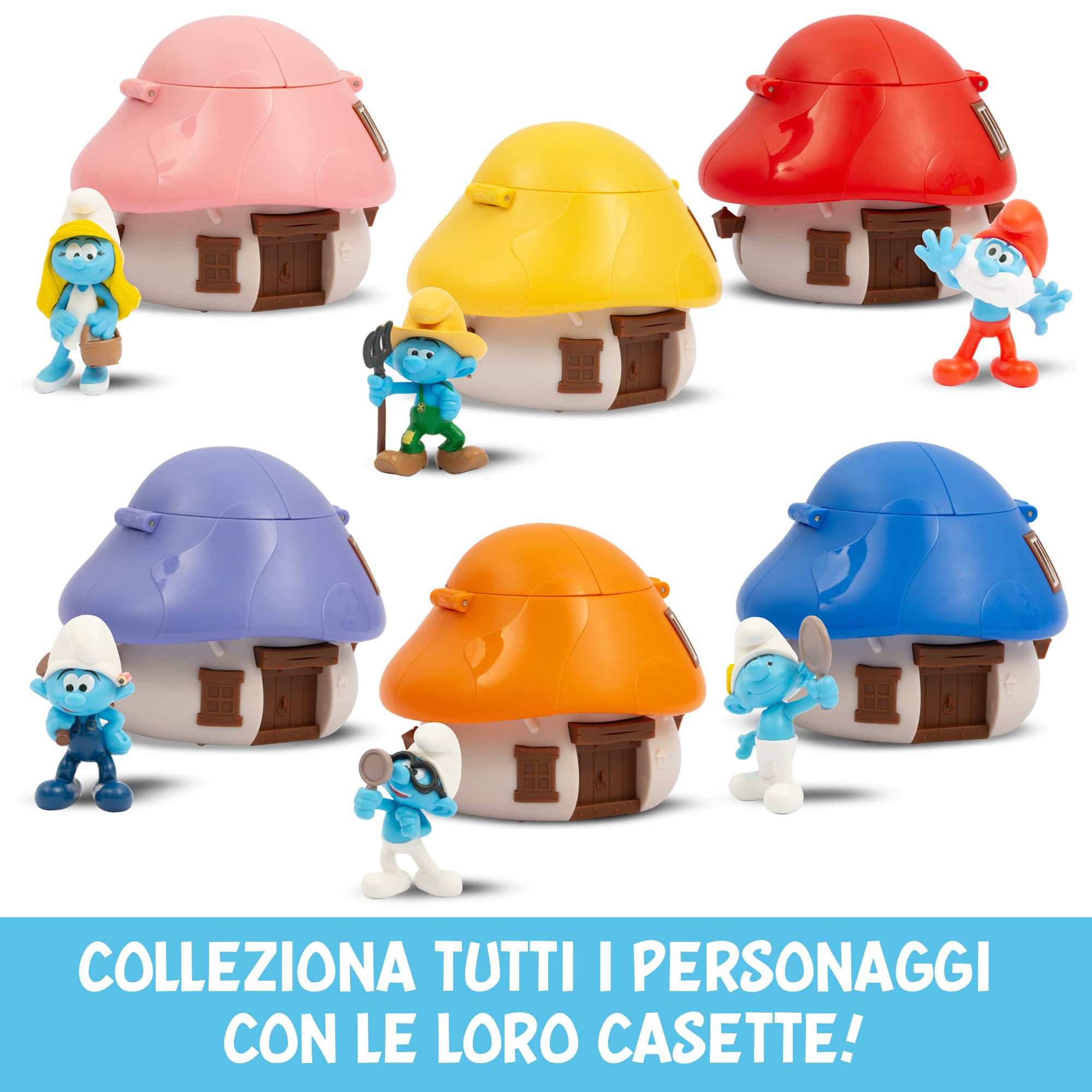 Giochi Preziosi I Puffi – Puffo Contadino da 5,5 cm e la Sua Casetta dei Puffi con Tetto Giallo, Meccanismo Ricaricabile ed Effetto Sorpresa, per Bambini A Partire dai 3 Anni