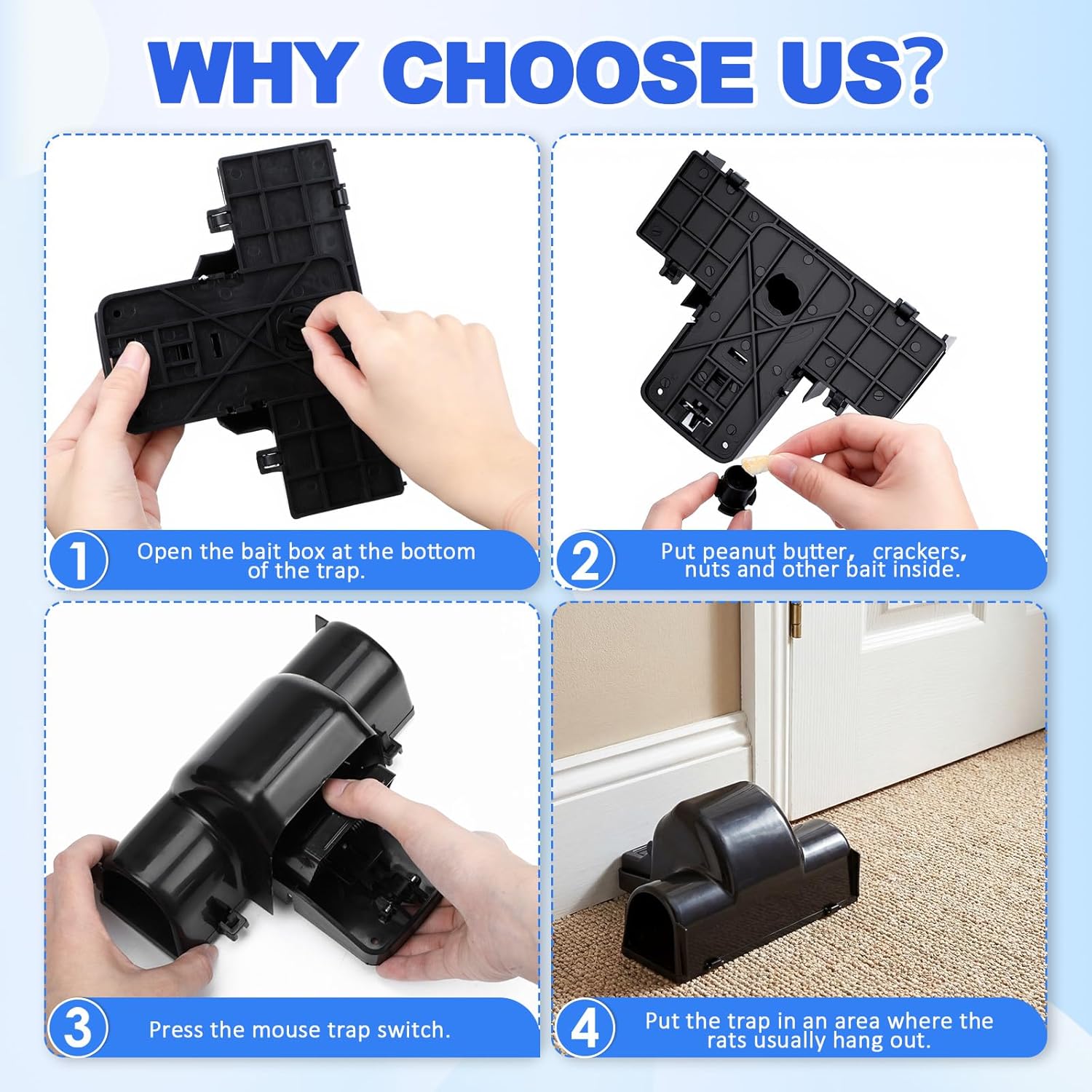 Qualirey 8 Pcs Rat Traps Extra Large Dual Entry Rat and Chipmunk Traps Covered Tunnel Snap Trap Heavy Duty for Indoor Outdoor Garden Basement Yard Rats Mice Chipmunks Set Up and Reusable