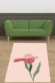Pelangi Pembe Zemin Minimalist Yıkanabilir Kaymaz Taban Leke Tutmaz Salon Halısı, Pembe-Yeşil 80 x 150, 76470668015005