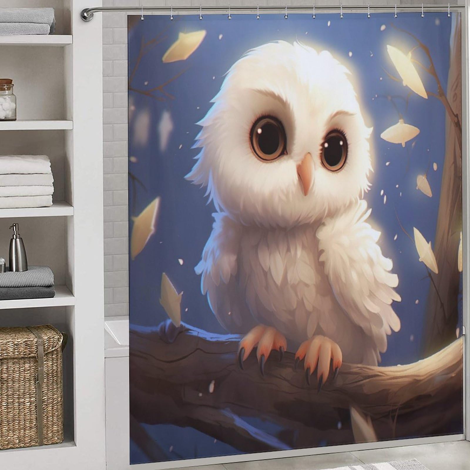 Rideau de douche hibou anti éclaboussures rideau de baignoire 12 anneaux