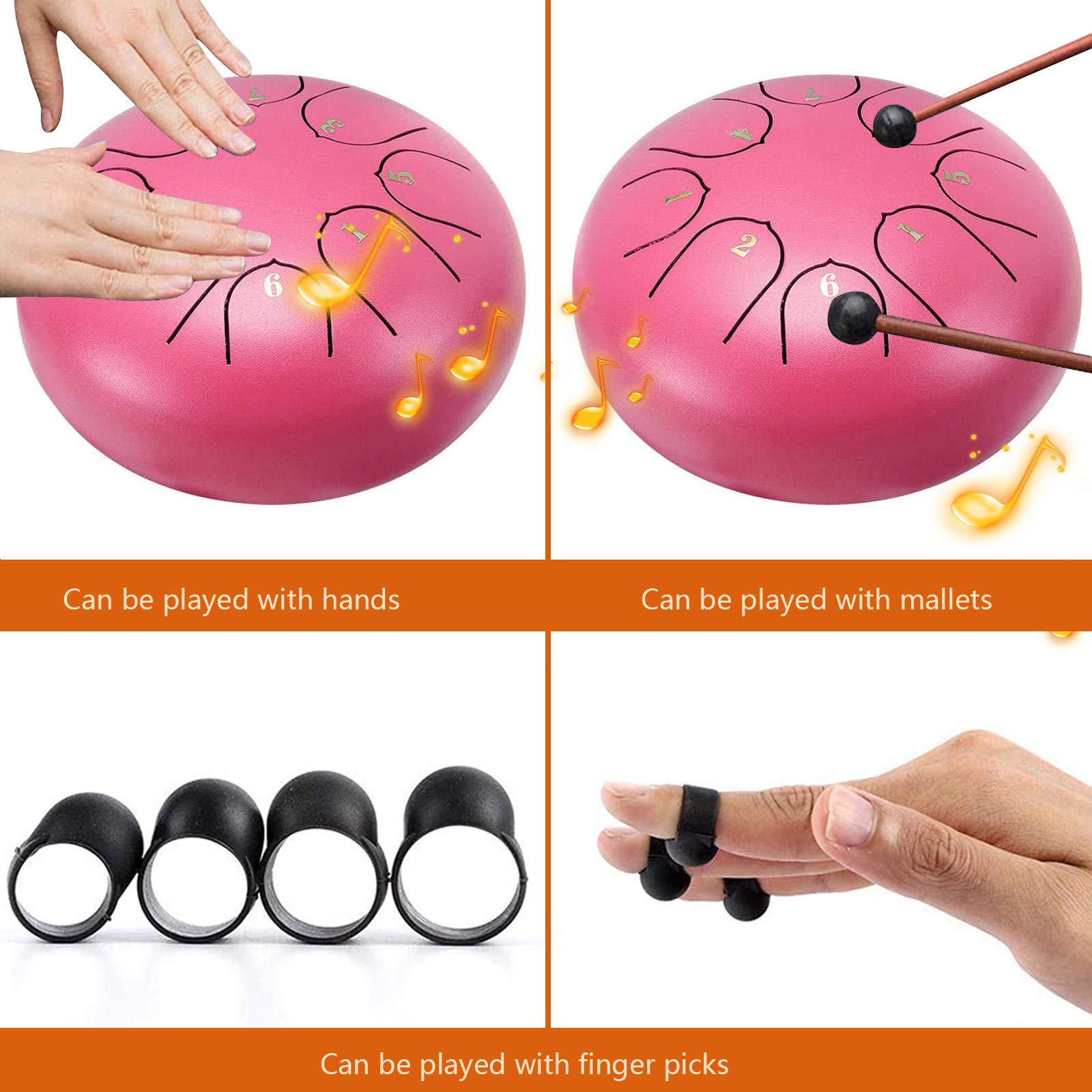 Stalowy bęben dla dzieci dorosłych, 8 notatek 6 cali Lotus Handpan Drums Kit-instrument perkusyjny-bęben ręczny z torbą, książeczka muzyczna, młotki, dla początkujących, fioletowy