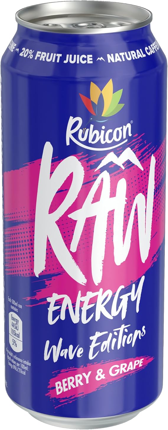 Rubicon Raw Berry Grape Energy Drink, 12 Pack, 500ml Cans