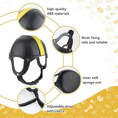 Miniatura 8 de PETLESO Casco para perro, motocicleta, casco para mascotas para perros pequeños, gatos, tapa de seguridad rígida con protección ajustable para la