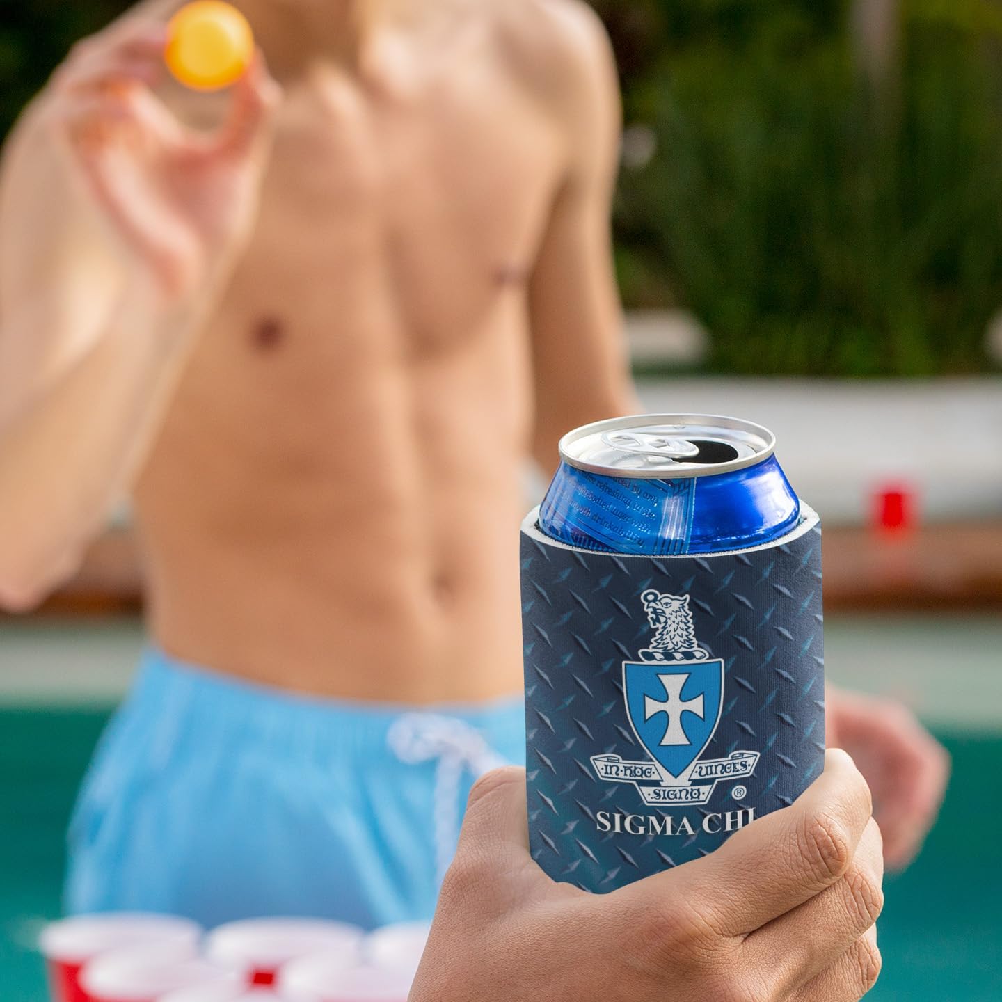 VictoryStore Sigma Chi Can Coolers – Set of 12 Beverage Sleeves – Diamond Plate Design – Full-Color, Foldable, Insulated Coolies – Fits 12–16 oz Cans & Bottles – Greek Life Party Favors