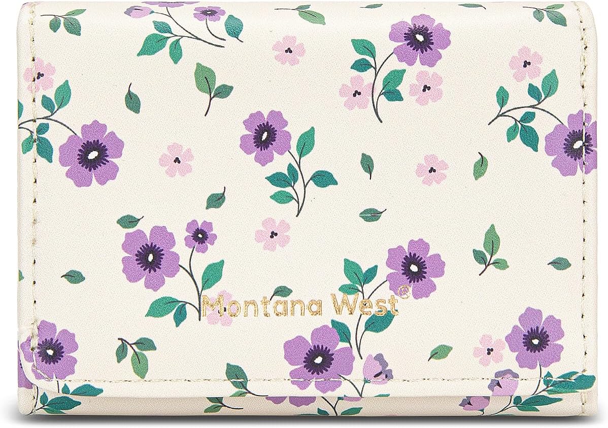 Small Wallet Women Flower RFID Blocking Wallet Trifold Credit Card Holder