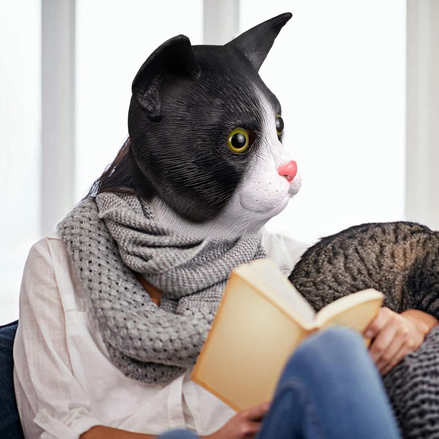 MOLEZU Cat Head Mask for Adult, Halloween Novelty Cat Mask Costume for Masquerade Cosplay Party.