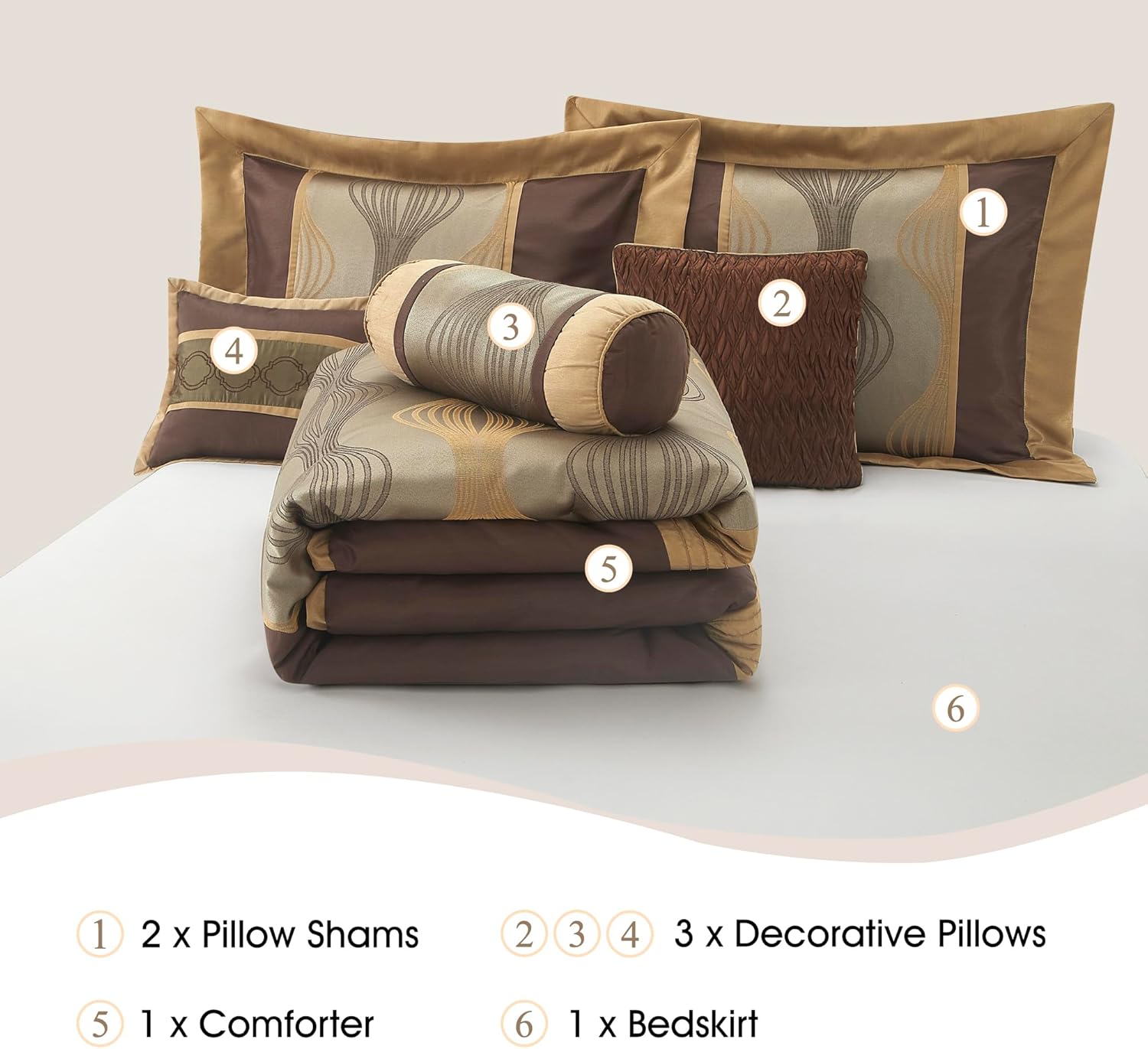 Stratford Park Elegant Brown Comforter Set,7 Piece Bed in a Bag, Cal King Size, Striped, Jacquard Bedding Set All Season, Matching Decorative Pillows, Pillow Sham - Image 3