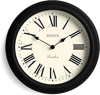 Venetian Wall Clock - Round Wall Clock - Classic Traditional Design - Designer Wall Clock - Kitchen Clock - Living Room Clock - Office Clock - Decorative Case (Black/Roman Numerals)