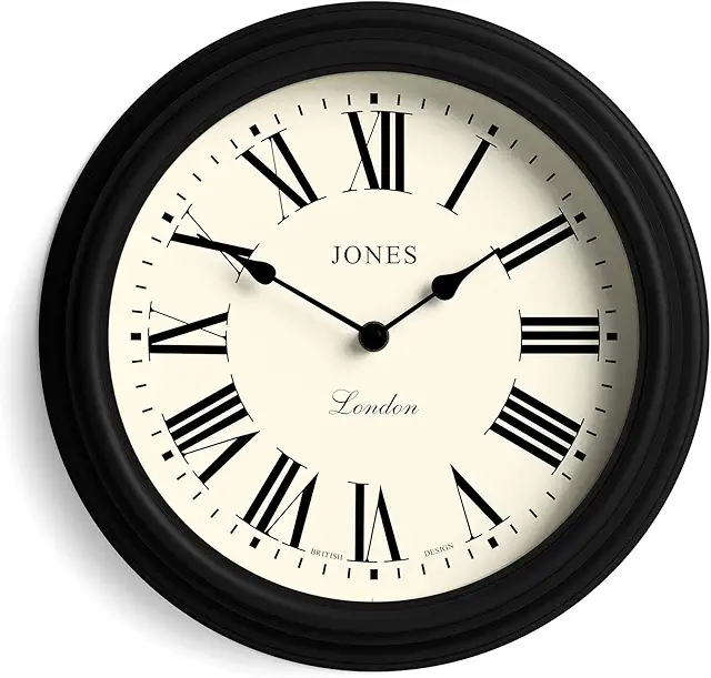 Jones Clocks® Venetian Wall Clock - 30cm Black Roman Numeral Antique Style