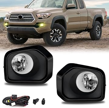 Fog Lights Compatible With 2016-2023 Tacoma SR SR5 Front Bumper Lights Driving Fog Lamps Halogen Bulbs with Harness and Switch Driver and Passenger Side Clear Lens Fits SR, SR5 Model Only